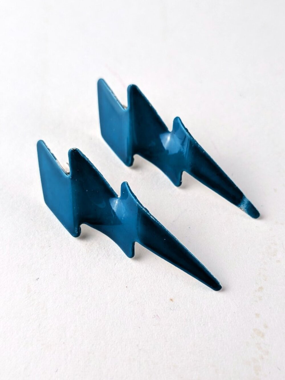 Vintage Teal Lightning Bolt Earrings